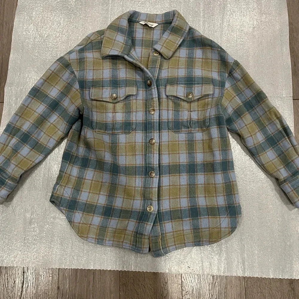 [M]ElWinG Heavy Green/ Blue Plaid Wool Blend OverShirt Shacket